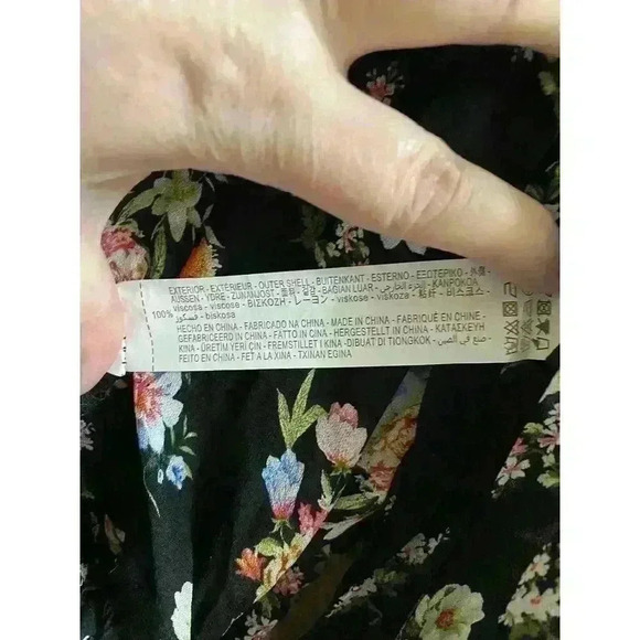 ZARA BLACK FLORAL SEMI SHEER CHIFFON TUNIC RUFFLE LAYERS DRESS MOCK NECK SIZE XS - Picture 11 of 14